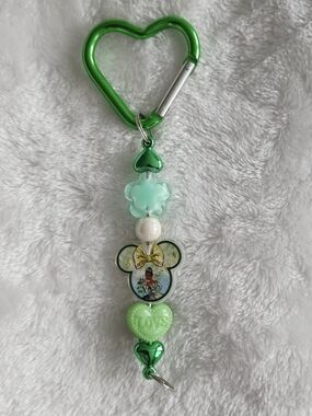 Princess Tiana Green Heart Carabiner Charm Keychain with Bead Accents